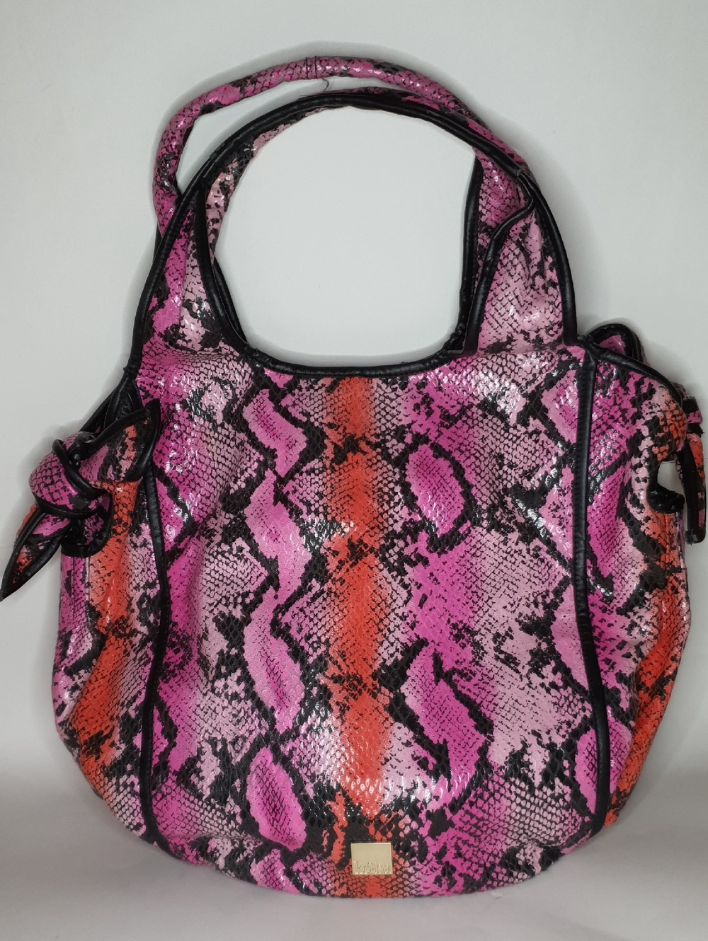 Kooba Pink and Black Snake-Print Tote with Gold Hardware + Free Gift